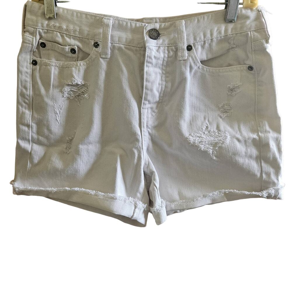 J Crew Cream Cotton Distressed Button Front Jean Shorts Size 26/8